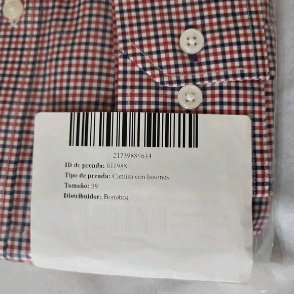 Bonobo Wear Mens Patriotic Plaid Button-Up Shirt Red Blue College 39in Chest New - Picture 2 of 8